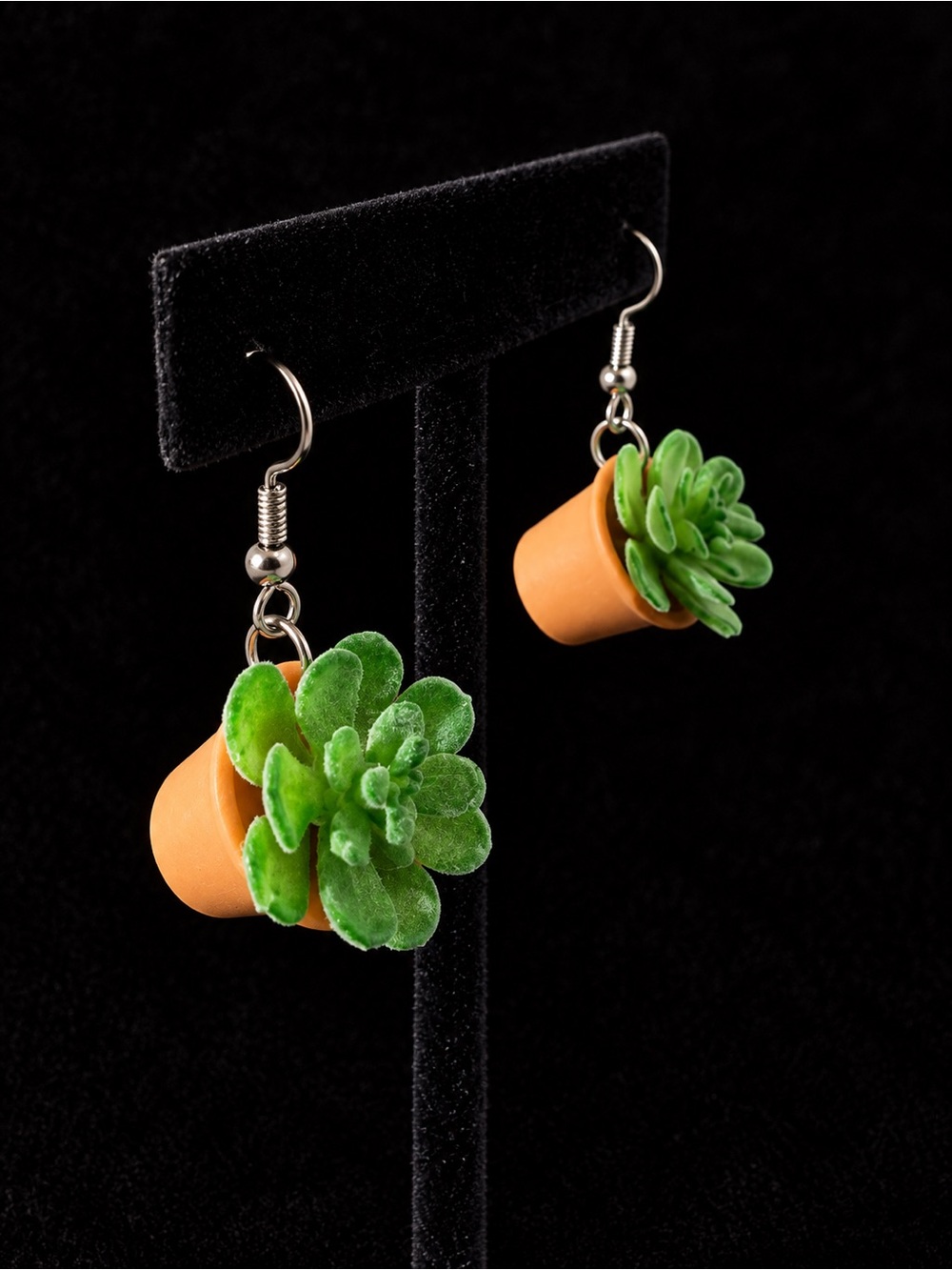 Green Succulent Plant Pot Dangle Earrings